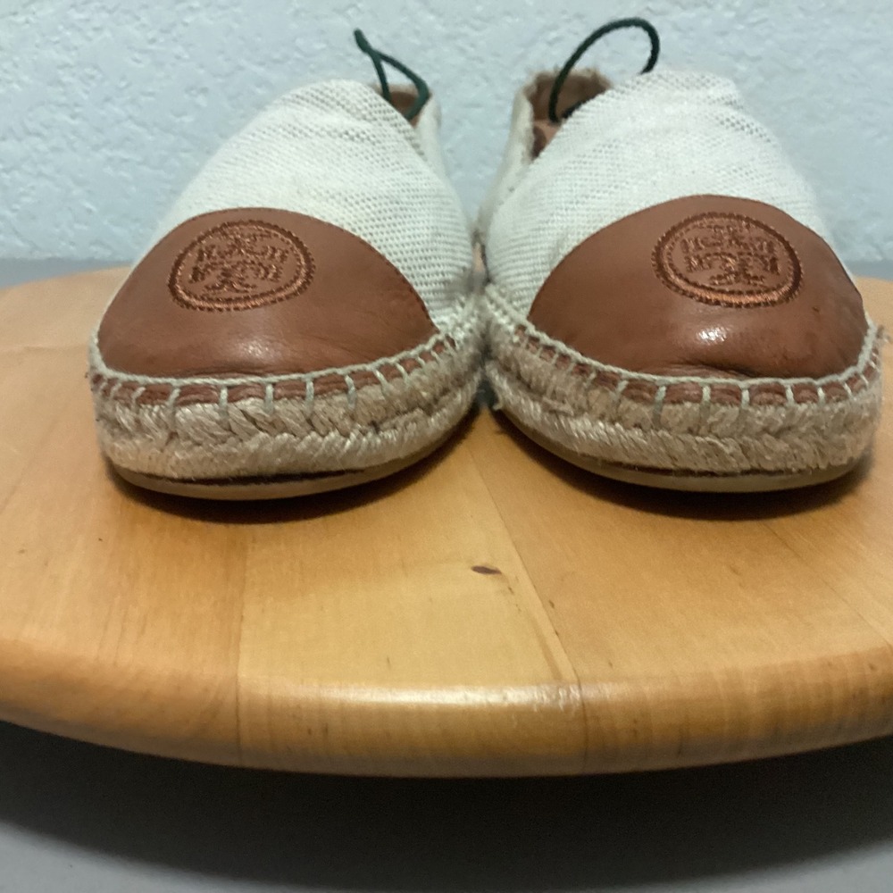 Tory Burch Women's‎ Cream Leather Espadrille Slip On Loafers Shoes Size 11M - Picture 2 of 14